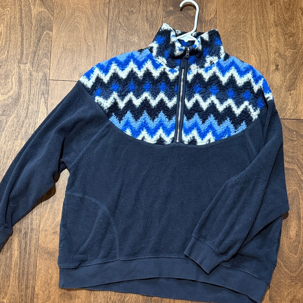 Aerie Blue & Black Chevron Quarter zip
